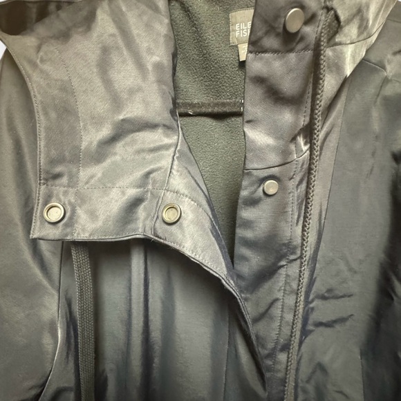 Navy Blue Eileen Fisher Hooded Rain Jacket with Fleece Lining - Picture 5 of 6